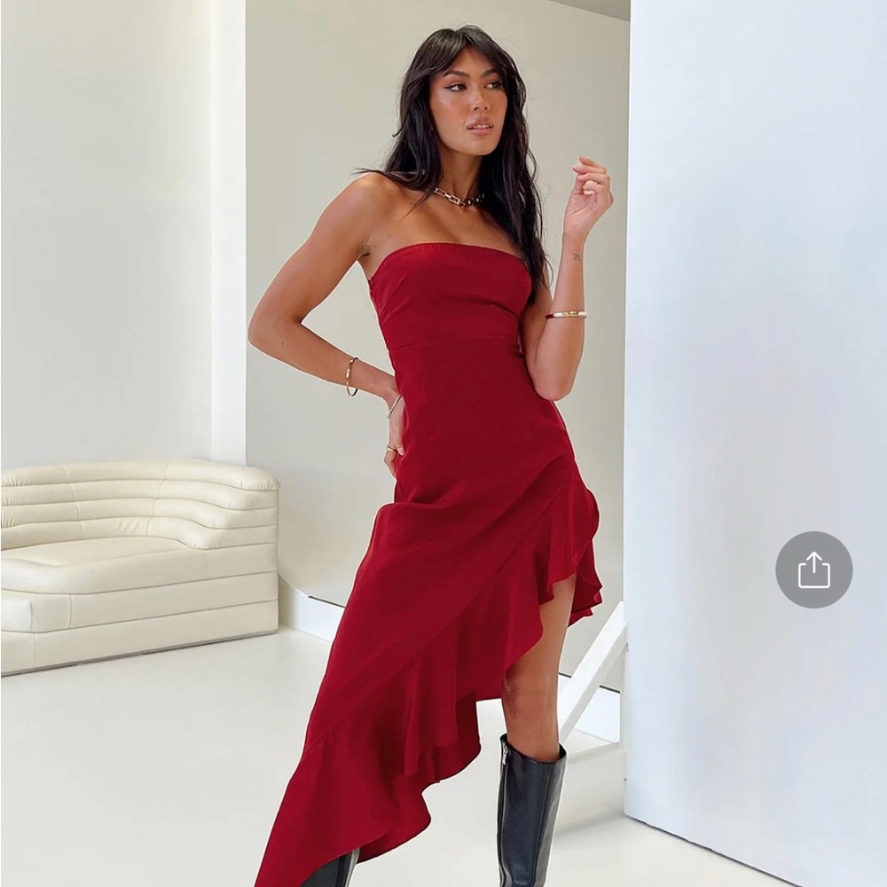 Princess Polly Emelina Asymmetric Midi Dress Red [Size 6 US]